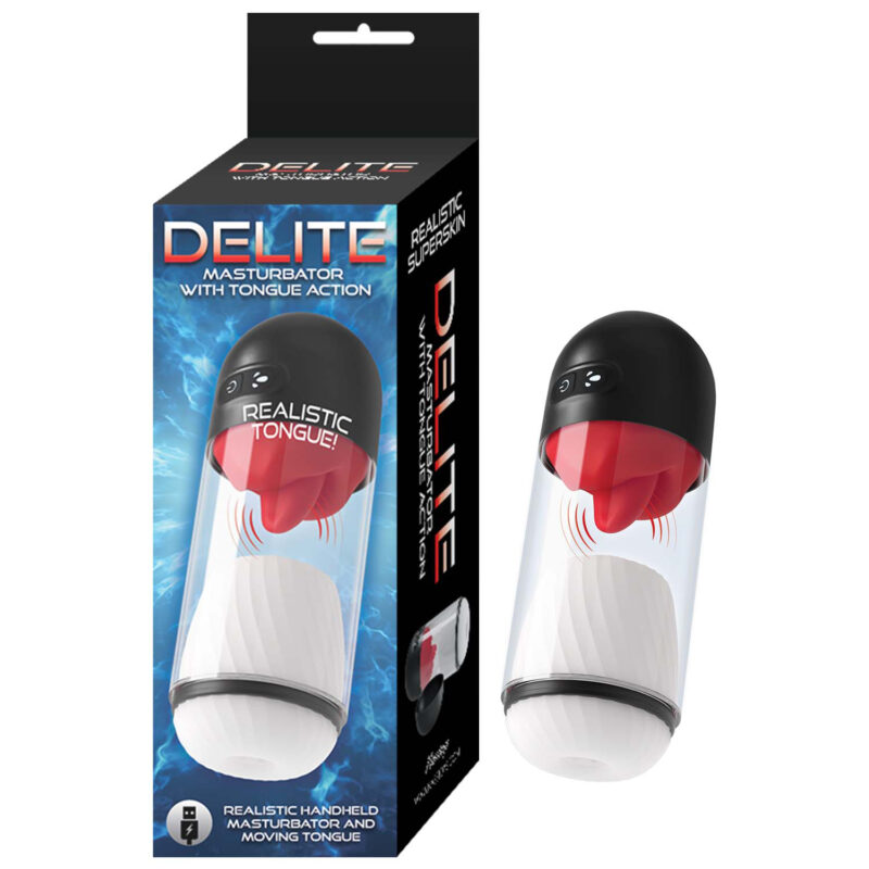 DELITE MASTURBATOR WITH TONGUE ACTION-WHITE - #3261