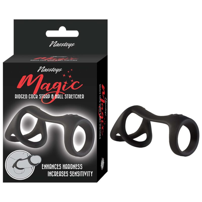 MAGIC RIDGED COCK STRAP & BALL STRETCHER-BLACK - #3302