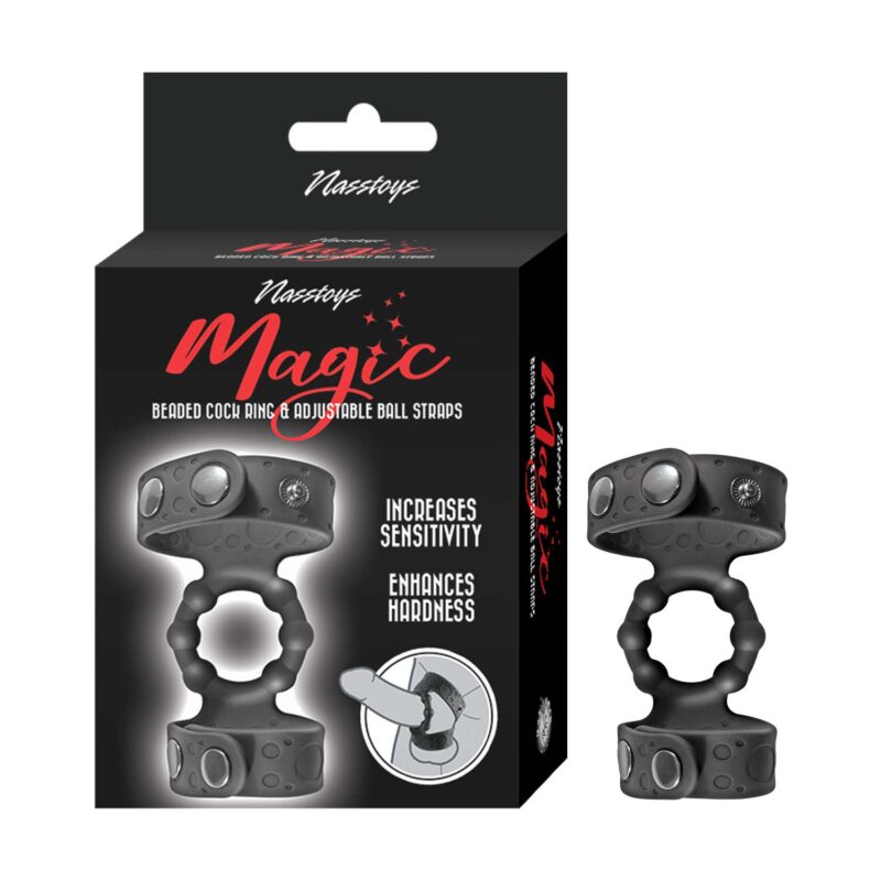 MAGIC BEADED COCK RING & ADJUSTABLE BALL STRAPS-BLACK - #3303