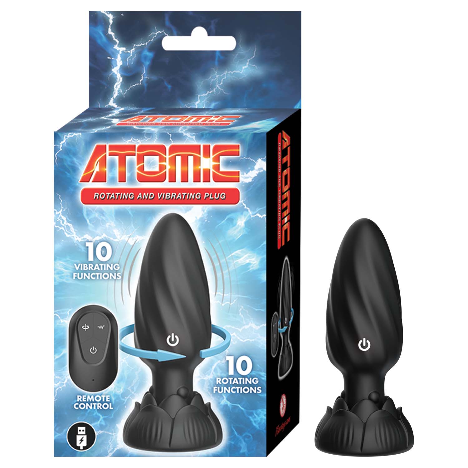 ATOMIC ROTATING & VIBRATING PLUG-BLACK - #3340