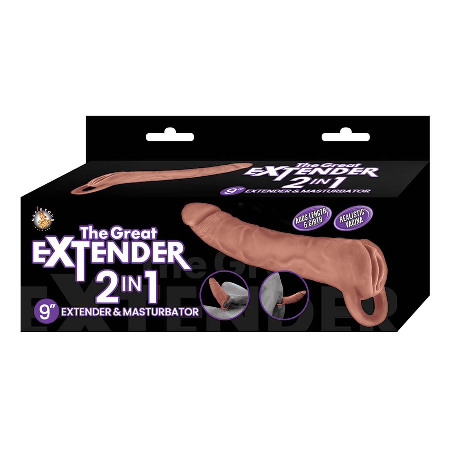 THE GREAT EXTENDER 2 IN 1 9" EXTENDER & MASTURBATOR-BROWN - #3348