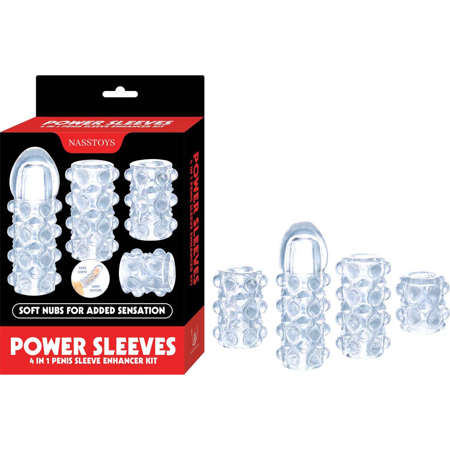POWER SLEEVES 4 IN 1 PENIS SLEEVE ENHANCER KIT-CLEAR - #3369